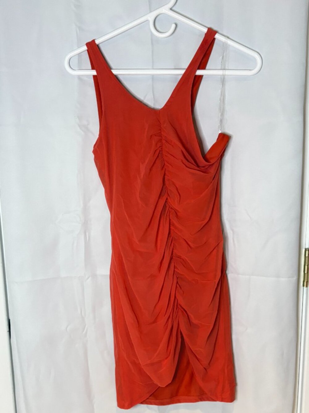 NWT Tic Toc Red/Orange Ruched Bodycon Mini Dress Size Large